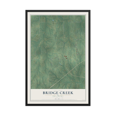 Map of Bridge Creek, Oklahoma, 12 x 18 inch print in a black wood frame