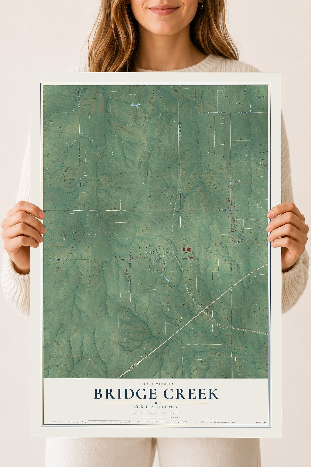 Map of Bridge Creek, Oklahoma, 18 x 24 inch unframed archival matte print