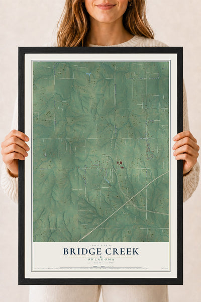 Map of Bridge Creek, Oklahoma, 18 x 24 inch print in a black wood frame