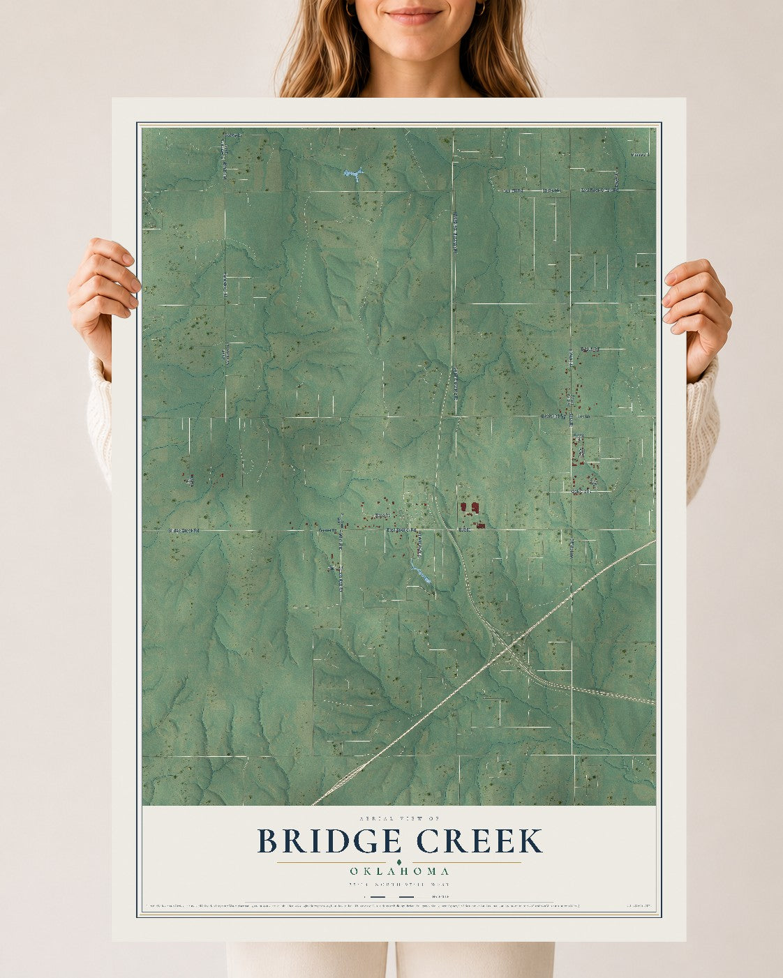 Map of Bridge Creek, Oklahoma, 24 x 36 inch unframed archival matte print