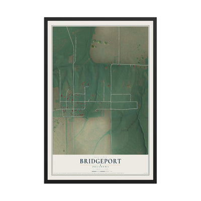 Map of Bridgeport, Oklahoma, 12 x 18 inch print in a black wood frame