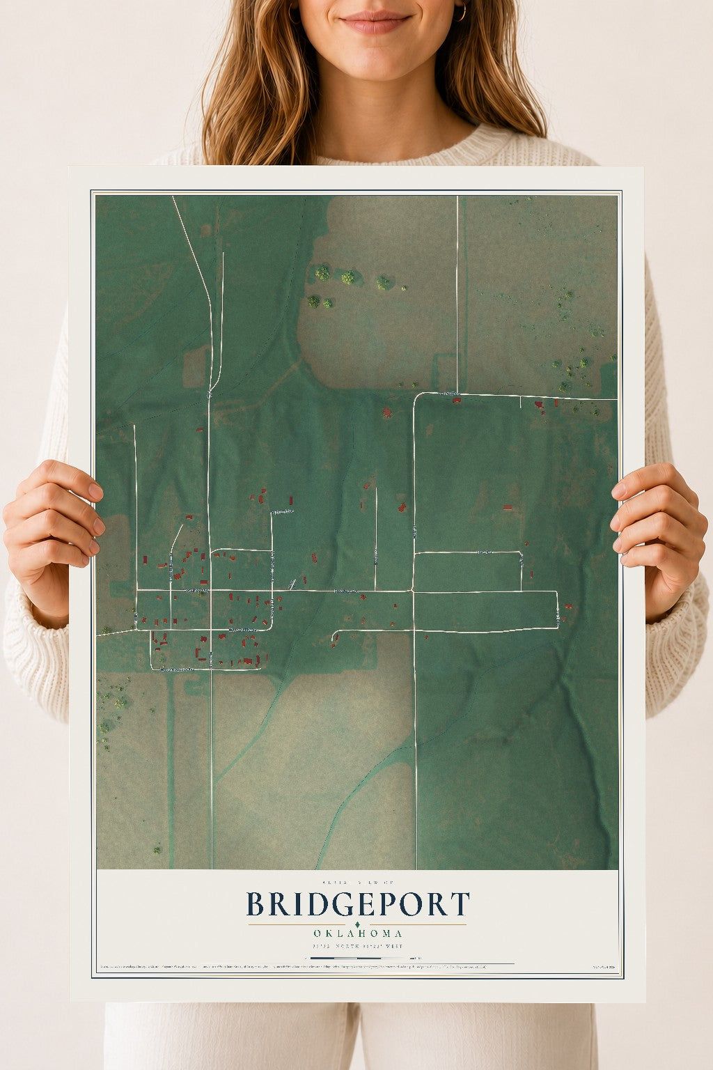 Map of Bridgeport, Oklahoma, 18 x 24 inch unframed archival matte print