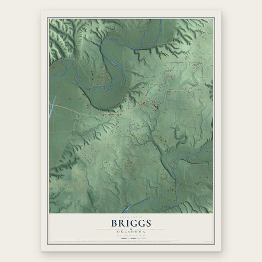 Briggs, Oklahoma map print, the full design