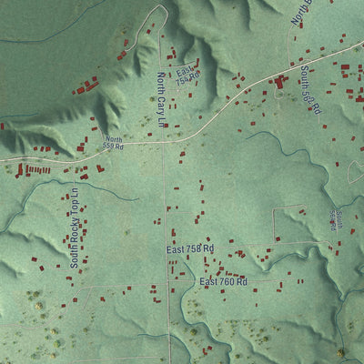 Close-up of the map of Briggs, Oklahoma print showing street and building detail