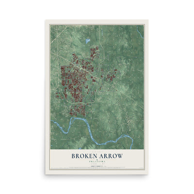 Map of Broken Arrow, Oklahoma, 12 x 18 inch unframed archival matte print