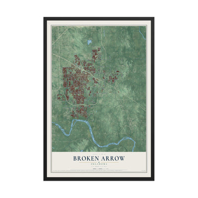 Map of Broken Arrow, Oklahoma, 12 x 18 inch print in a black wood frame