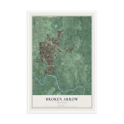Map of Broken Arrow, Oklahoma, 12 x 18 inch print in a white wood frame