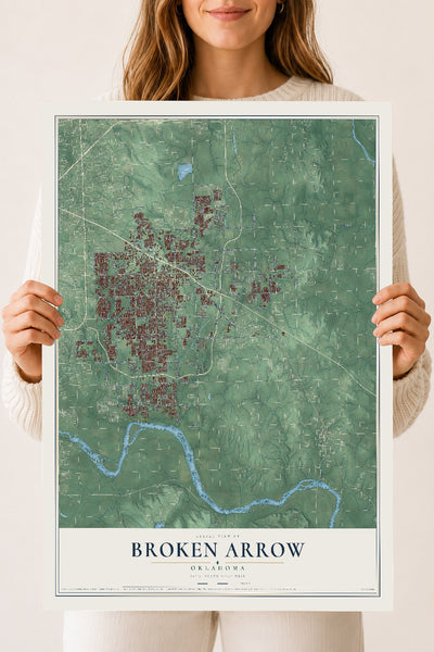 Map of Broken Arrow, Oklahoma, 18 x 24 inch unframed archival matte print