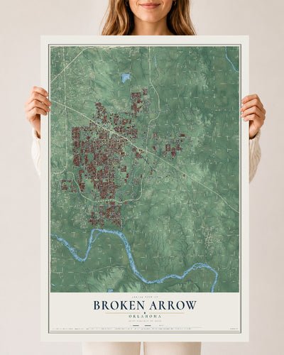 Map of Broken Arrow, Oklahoma, 24 x 36 inch unframed archival matte print