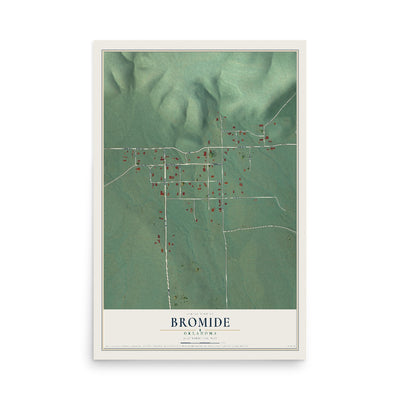 Map of Bromide, Oklahoma, 12 x 18 inch unframed archival matte print