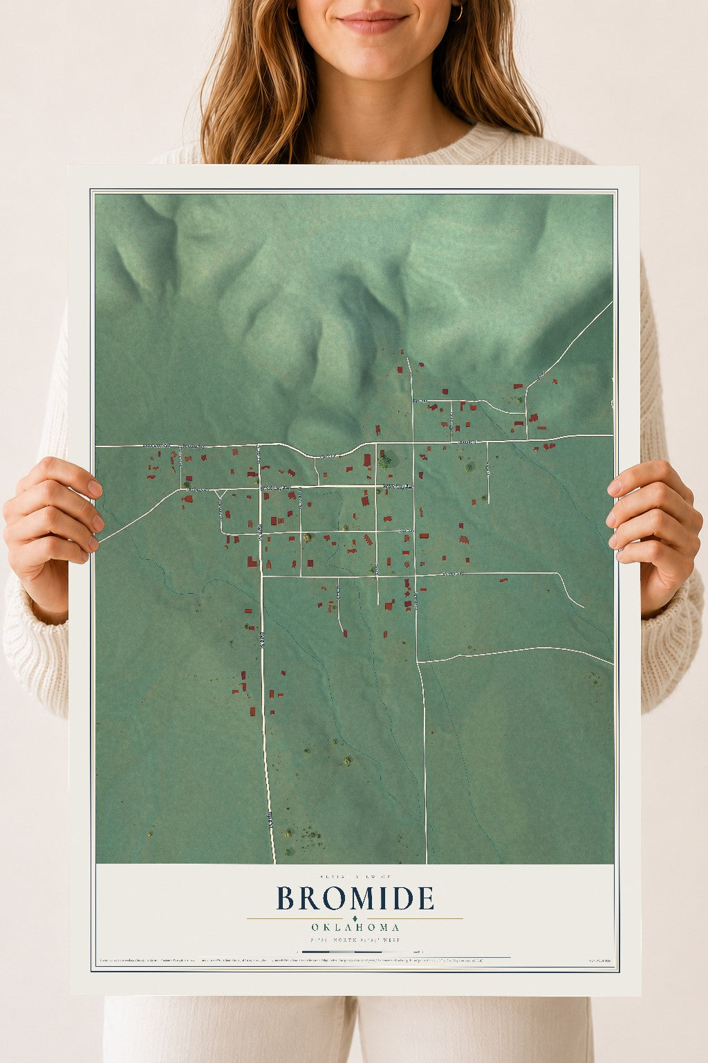 Map of Bromide, Oklahoma, 18 x 24 inch unframed archival matte print