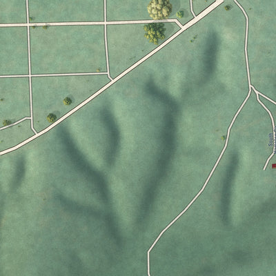 Close-up of the map of Brush Creek, Oklahoma print showing street and building detail