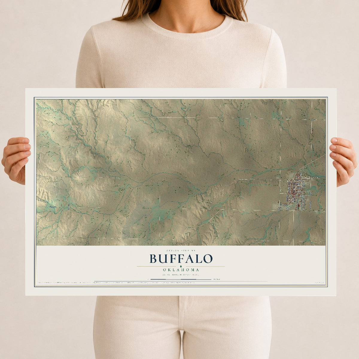 Map of Buffalo, Oklahoma, 12 x 18 inch unframed archival matte print