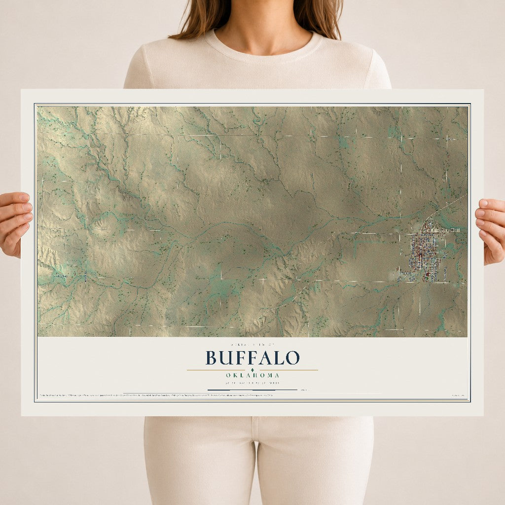 Map of Buffalo, Oklahoma, 18 x 24 inch unframed archival matte print