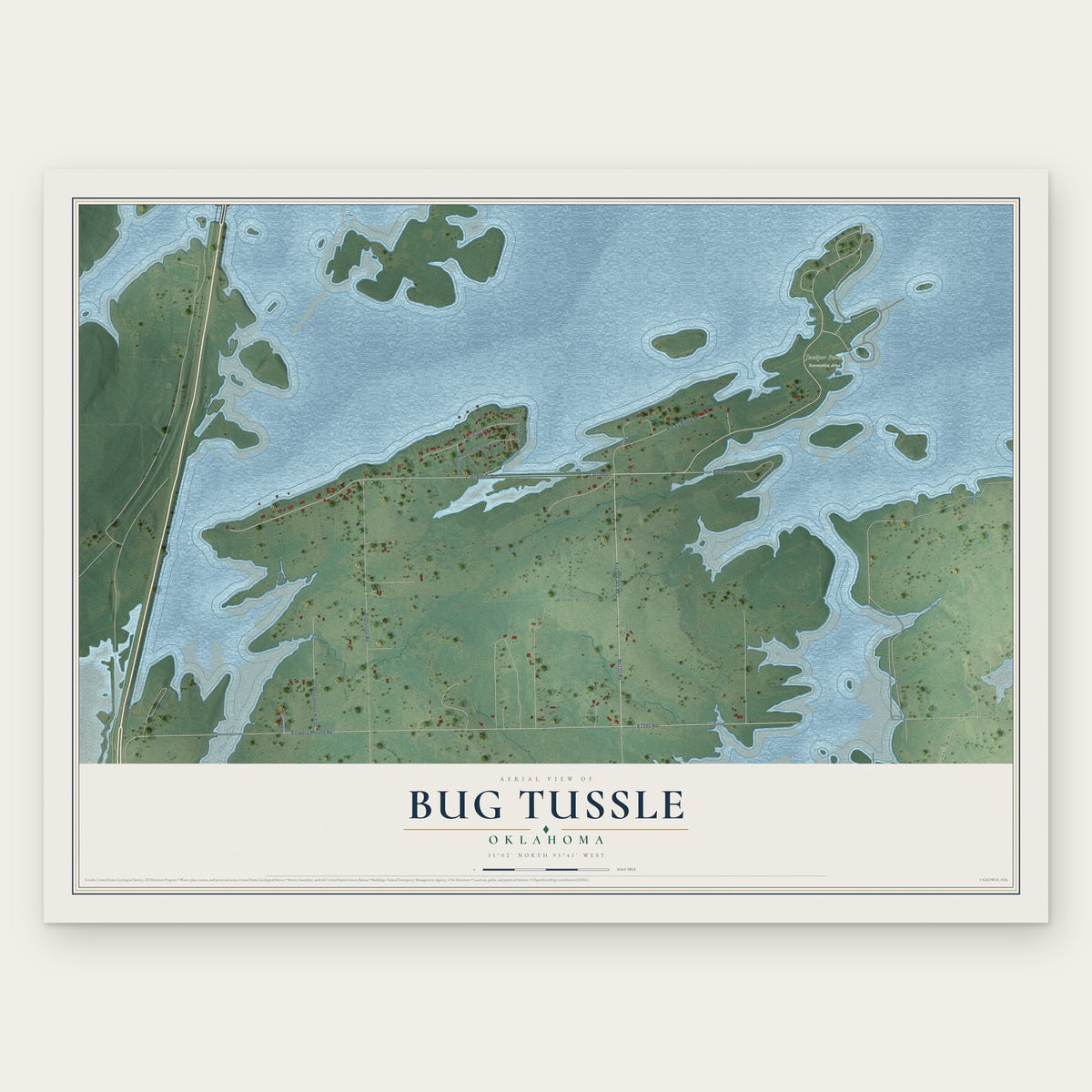 Bug Tussle, Oklahoma map print, the full design