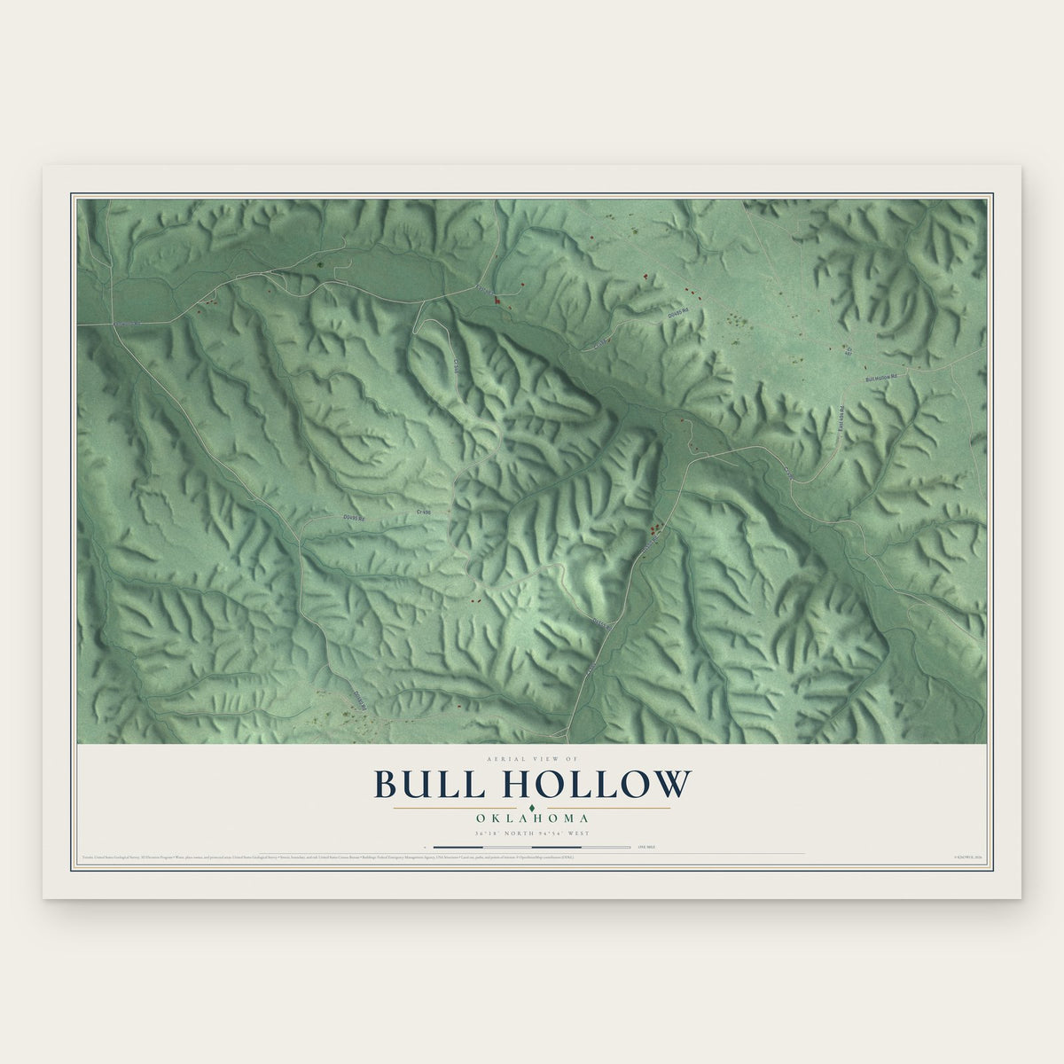 Bull Hollow, Oklahoma map print, the full design