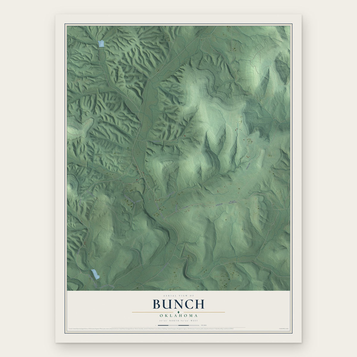 Bunch, Oklahoma map print, the full design