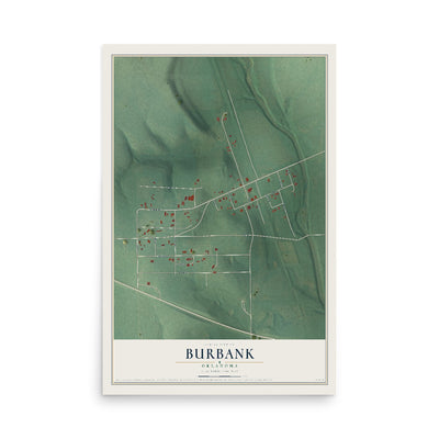 Map of Burbank, Oklahoma, 12 x 18 inch unframed archival matte print