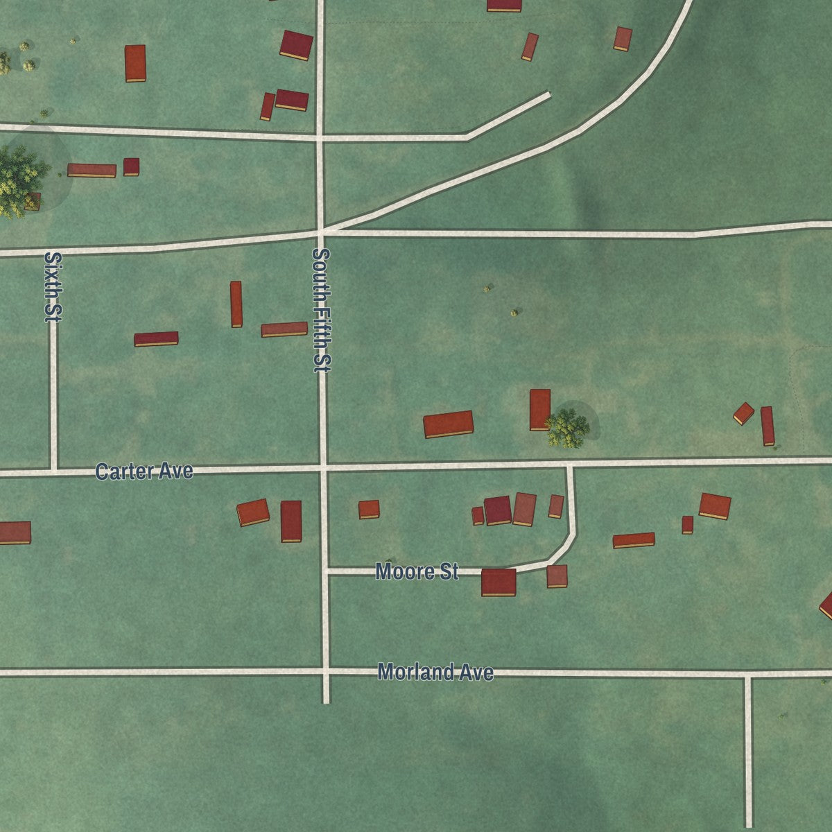 Close-up of the map of Burbank, Oklahoma print showing street and building detail