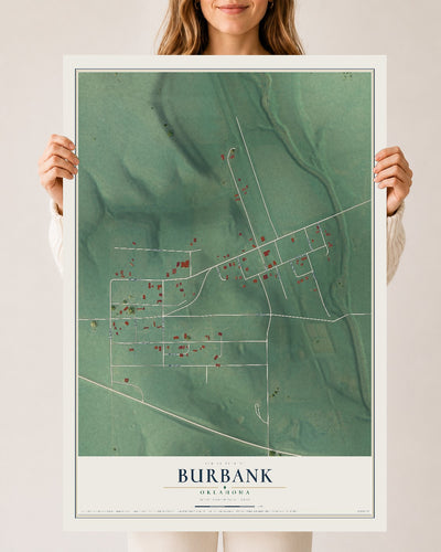 Map of Burbank, Oklahoma, 24 x 36 inch unframed archival matte print
