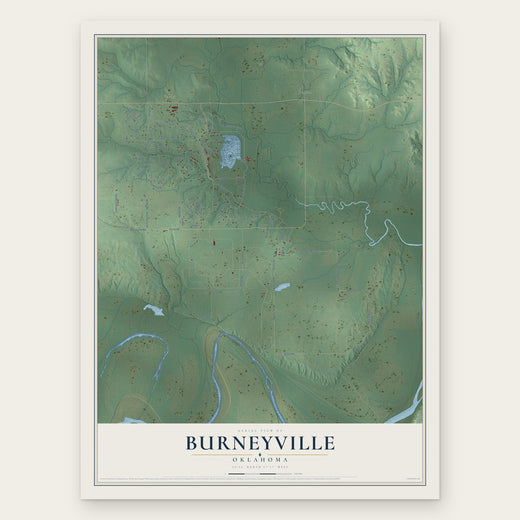 Burneyville, Oklahoma map print, the full design