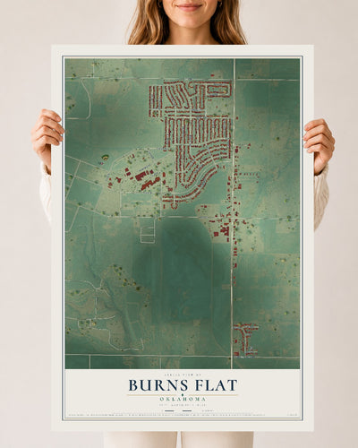 Map of Burns Flat, Oklahoma, 24 x 36 inch unframed archival matte print