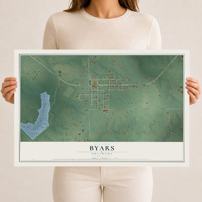 Map of Byars, Oklahoma, 12 x 18 inch unframed archival matte print