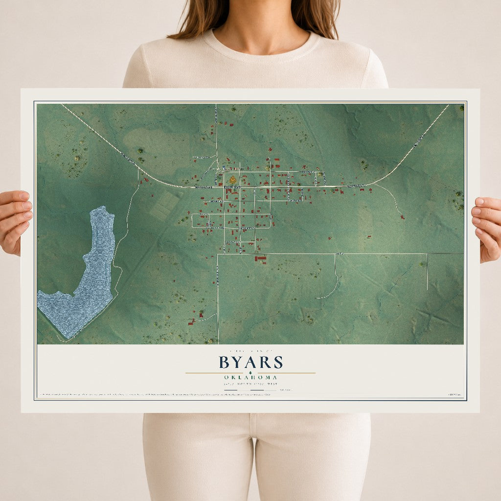 Map of Byars, Oklahoma, 18 x 24 inch unframed archival matte print