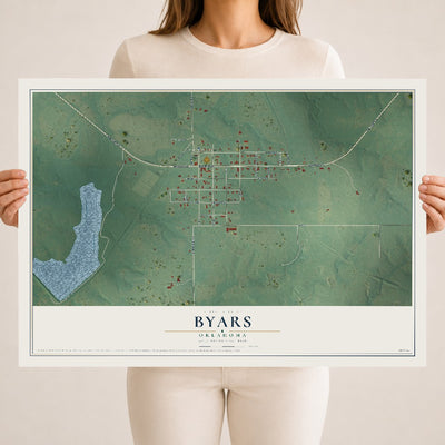 Map of Byars, Oklahoma, 18 x 24 inch unframed archival matte print