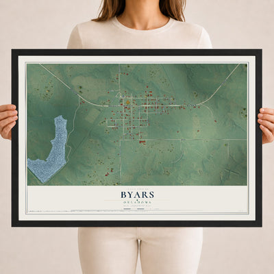 Map of Byars, Oklahoma, 18 x 24 inch print in a black wood frame