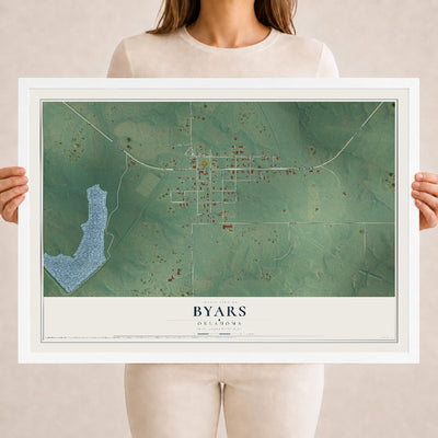 Map of Byars, Oklahoma, 18 x 24 inch print in a white wood frame