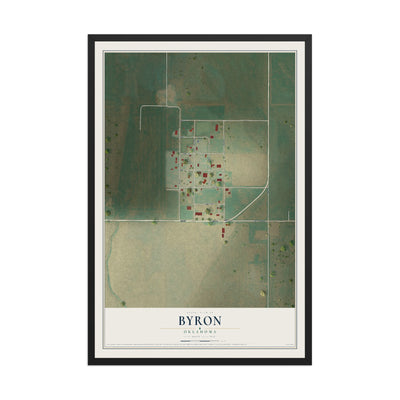 Map of Byron, Oklahoma, 12 x 18 inch print in a black wood frame