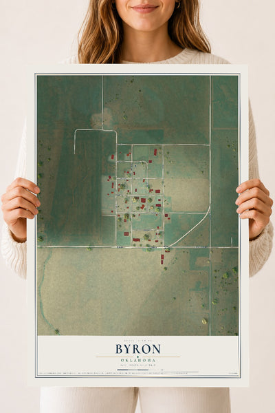 Map of Byron, Oklahoma, 18 x 24 inch unframed archival matte print