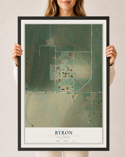 Map of Byron, Oklahoma, 24 x 36 inch print in a black wood frame