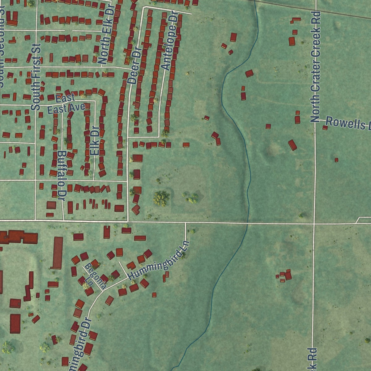Second close-up of the map of Cache, Oklahoma print showing more streets and buildings