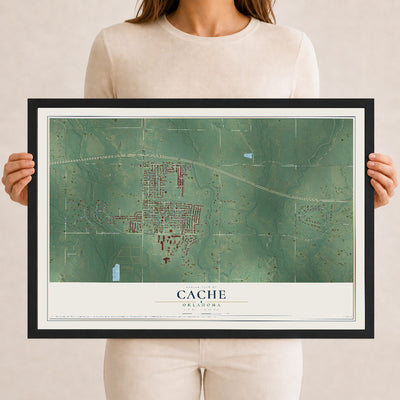 Map of Cache, Oklahoma, 12 x 18 inch print in a black wood frame