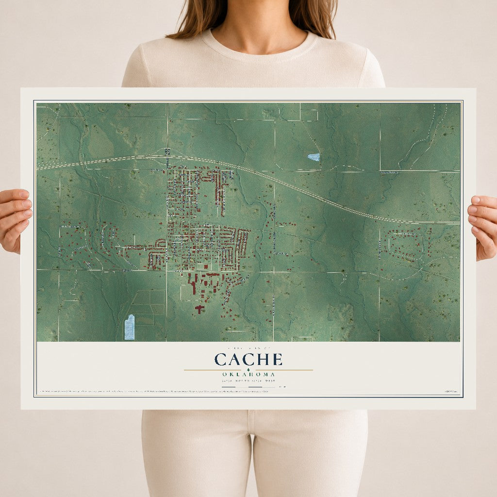 Map of Cache, Oklahoma, 18 x 24 inch unframed archival matte print