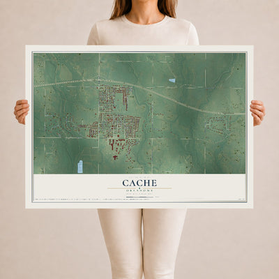 Map of Cache, Oklahoma, 24 x 36 inch unframed archival matte print