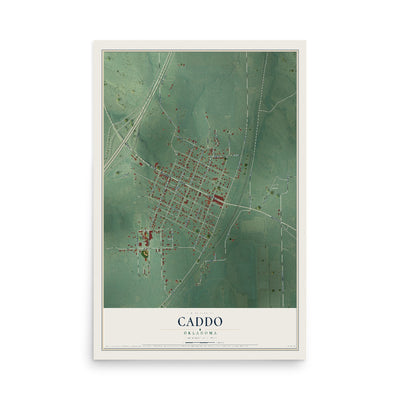 Map of Caddo, Oklahoma, 12 x 18 inch unframed archival matte print