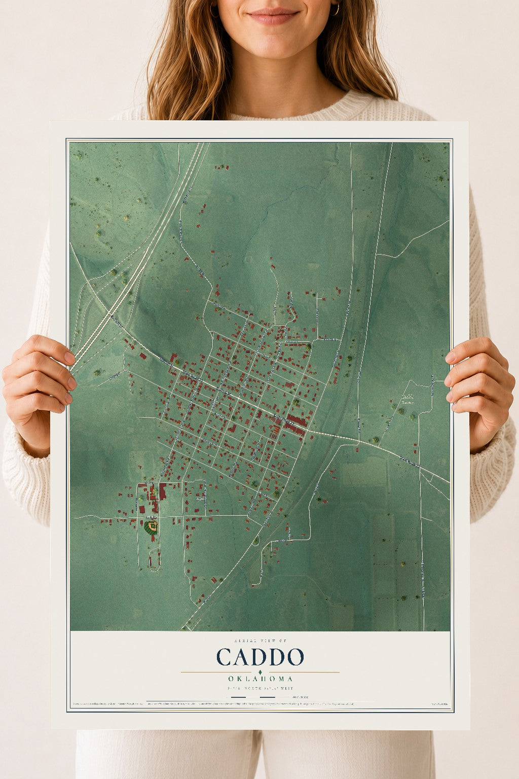 Map of Caddo, Oklahoma, 18 x 24 inch unframed archival matte print