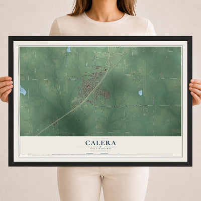 Map of Calera, Oklahoma, 18 x 24 inch print in a black wood frame