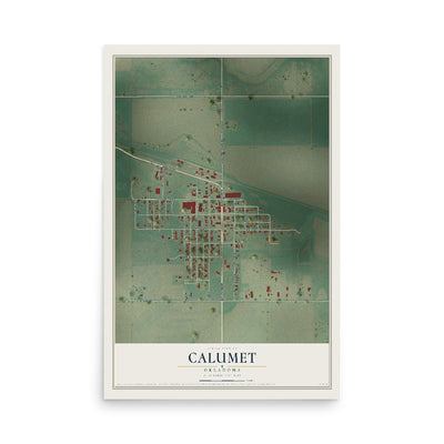 Map of Calumet, Oklahoma, 12 x 18 inch unframed archival matte print