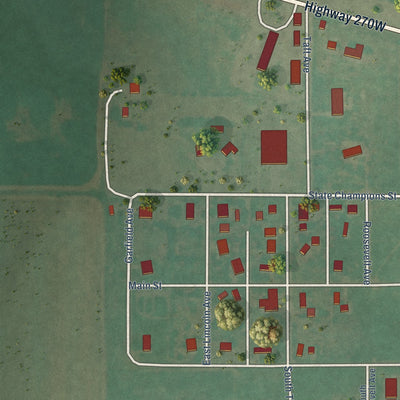 Second close-up of the map of Calumet, Oklahoma print showing more streets and buildings