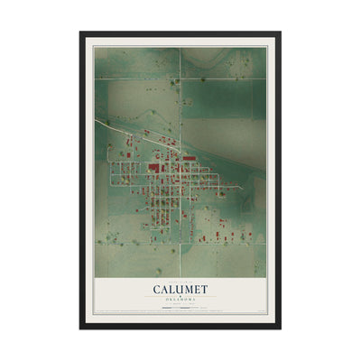 Map of Calumet, Oklahoma, 12 x 18 inch print in a black wood frame