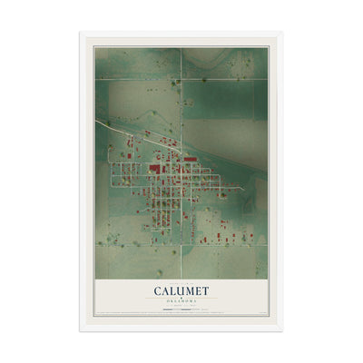 Map of Calumet, Oklahoma, 12 x 18 inch print in a white wood frame