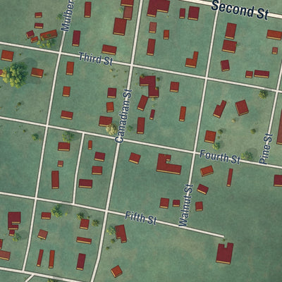 Close-up of the map of Calvin, Oklahoma print showing street and building detail