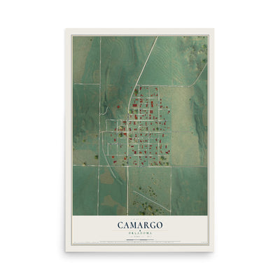Map of Camargo, Oklahoma, 12 x 18 inch unframed archival matte print