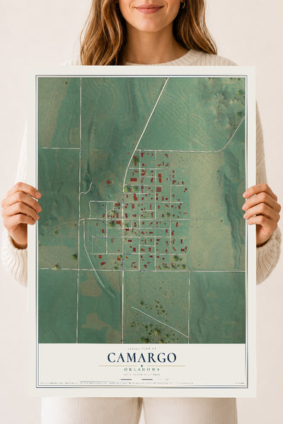 Map of Camargo, Oklahoma, 18 x 24 inch unframed archival matte print