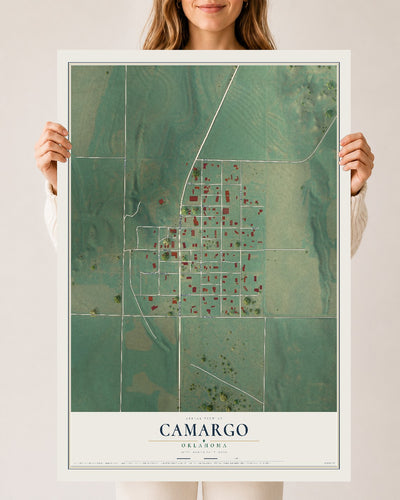 Map of Camargo, Oklahoma, 24 x 36 inch unframed archival matte print