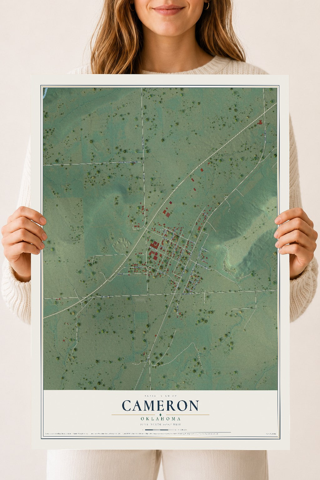 Map of Cameron, Oklahoma, 18 x 24 inch unframed archival matte print